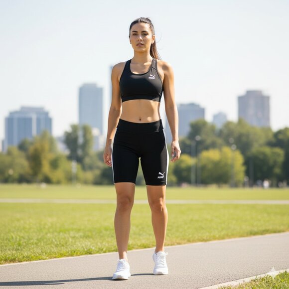 Puma Classics Biker Shorts 7" White Stripe Black High Rise Waisted Size XS - Picture 1 of 14